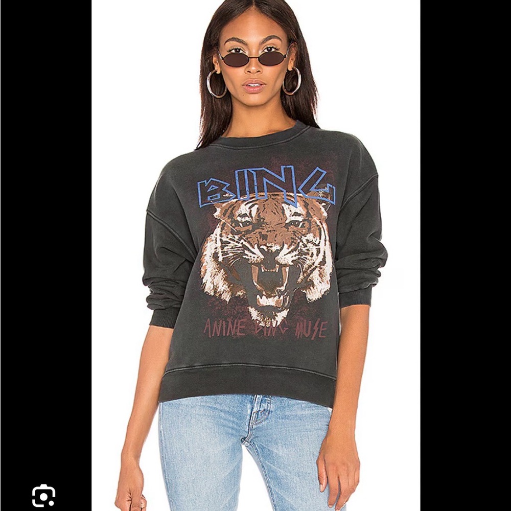 Anine Bing Black Sweatshirt with Tiger Graphic